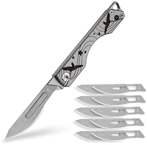 KeyUnity KK01 couteau pliant en titane, couteau de poche EDC pratique avec lame interchangeable n° 24, pour les activités en plein air, le camping, la pêche (motif cerisier-oiseau)
