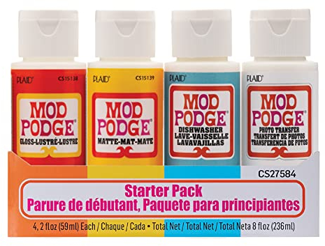 Mod Podge CS27584 Komplett-Set für Serviettentechnik, 4-teilig, ideal für Bastelarbeiten und Bastelbedarf, farblos