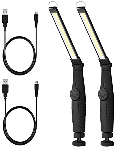 LED Arbeitsleuchte, 360°Drehbar Wiederaufladbare Taschenlampe Werkstattlampe COB Inspektionsleuchten mit Magnet und Haken für Auto Reparatur, Werkstatt, Camping (2 Stück, Schwarz)