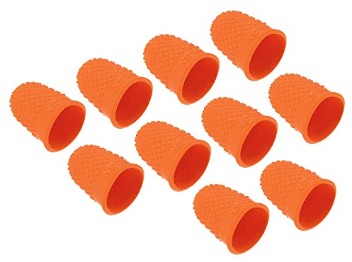 PATIKIL 10-pack fingerspetsar i silikon med tumfingertoppar, skyddsdynor fingerborg fingergrepp för kontorsräkning, orange, storlek XS