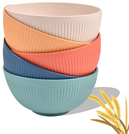 DIYJEP Cereal Bowls - 15cm Large Salad & Soup Bowls Set of 5, Unbreakable Plastic, Reusable for Camping & Noodle Rice, Microwave & Dishwasher Safe (Mix)