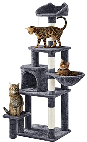 Yaheetech Kratzbaum Katzenkratzbaum 145 cm Stabiler Katzenbaum mit Aussichtsplattform Liegemulde Sisalstämme Kletterbaum für Katzen Dunkelgrau
