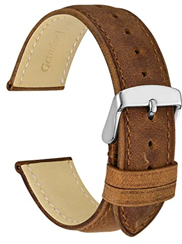 WOCCI Klockarmband i äkta läder för män och kvinnor, bandbredd 18 mm, 19 mm, 20 mm, 22 mm, 23 mm, 24 mm, 22mm, Läder