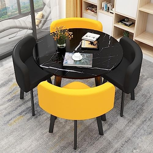 MAxba Rund Konferenztisch Essgruppe Esstisch mit 4 Stühlen Empfangtisch Verhandlungstisch Platzsparend Balkon Esstisch Set (Color : Yellow Black)