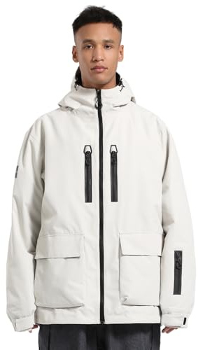 GSOU SNOW Women Men Ski Jacket Snowboard Snow Coat Waterproof Windproof Snow Jacket Insulated Hooded Warm Winter Beige L