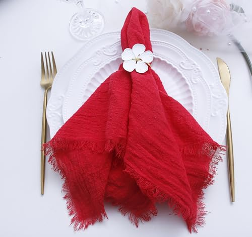 Tovaglioli di stoffa con frange, 12 pezzi, 100% morbido cotone, garza, lavabili, per decorazioni per matrimoni, San Valentino, cene, 40,6 x 40,6 cm, colore: rosso