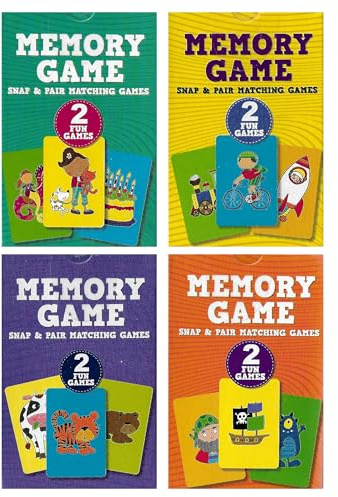 WF Graham Pack of 4 Snap & Pair Matching Memory Games - 2 Fun Games in Each - Party Bag Fillers for Kids, 2-in-1 Memory Game and Snap Cards with a Variety of Themes