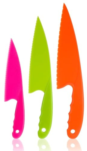 BANSHAN Toddler Knife for Chopping Safety Plastic Mini Chef Set for Kids Kitchen Pack of 3 Safe and Durable