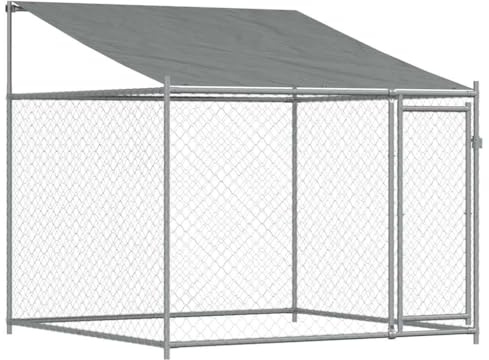 vidaXL Cage pour Chien avec Toit et Porte, Chenil d'Extérieur pour Chiots, Enclos pour Animaux de Compagnie, Parc pour Chien, Gris Acier Galvanisé