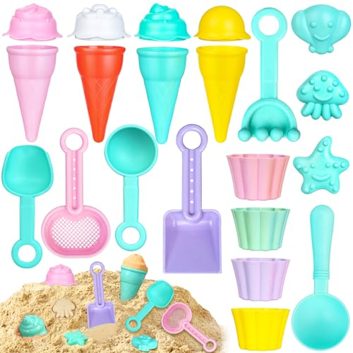 Sandspielzeug für Kinder, 21 Stück Strandspielzeug Set Mädchen Junge Geschenke, Sandkasten Spielzeug Kinder EIS-Formen & Tragetasche,Inkl Sandschaufel, Kleines Sieb,Gartenspielzeug ab 3 4 5 6 7 Jahre