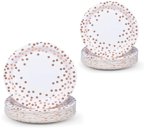 Yiomrmery 60-teiliges Pappteller-Set in Weiß und Roségold, Partyteller, Partyzubehör für Kindergeburtstage – 30 Gäste
