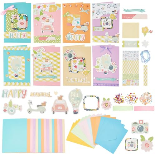 FREEBLOSS 15er Set DIY Grußkarten Set, Kartenbastelset, Reisethema, Handgefertigtes Grußkartenbastelset Für Geburtstage, Feiertage, Einladungen, Kartenbastelzubehör, 15 Karten, 15 Umschläge