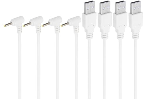 PATIKIL 3Ft USB to DC 5.5x2.5mm Barrel Jack Power Cord, 4 Pcs 90 Degree Angle 24AWG Wire Adapter Connector Charging Cord for Light Fans Speaker Table Lamp, White