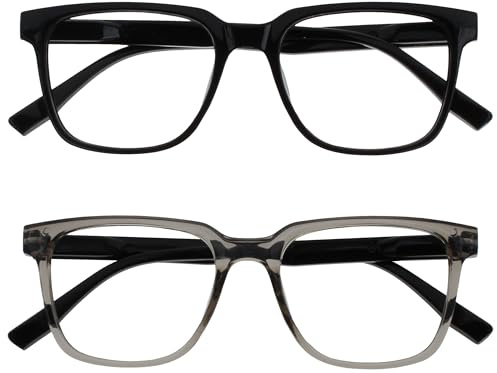 OPULIZE LEO Lesebrille - 2er-Pack - Großes Rechteckiges Gestell - Schwarz, Grau - Herren Damen - Federscharniere - RR55-17 - +2.50