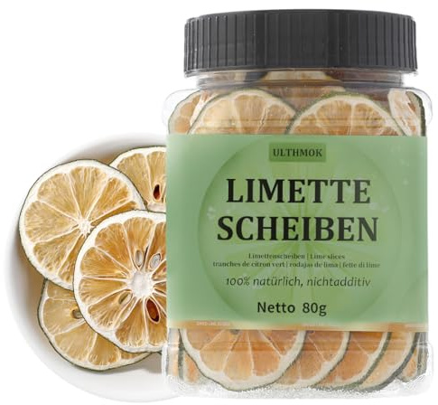 Rodajas de lima seca de primera calidad, 80 g, limas deshidratadas 100% naturales, rodajas de limón para decoración de pasteles y guarnición de cócteles, sin aditivos y sin azúcar añadido