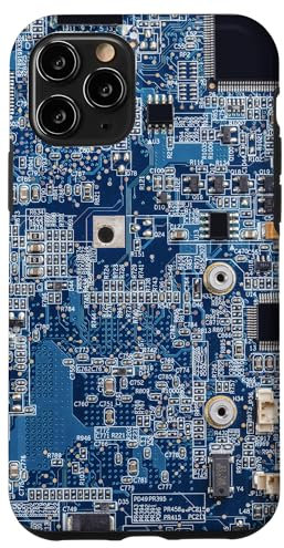 Coque pour iPhone 11 Pro Carte mère Microchip Circuit IT Fond d'ordinateur Bleu