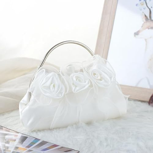 WDZDS Braut Dolly Bag Damen Weiße Blume Abendtaschen Geldbörse Handtaschen Hochzeit Elegante Brauttasche Clutch Kette Umhängetasche