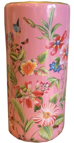M S L Bright Pink Floral Ceramic Umbrella Stand/Walking Stick Stand/Large Vase