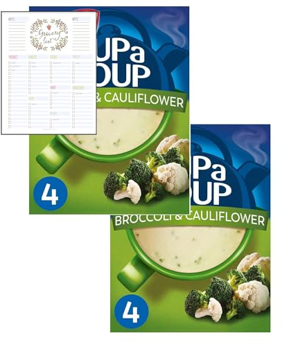 Cup a Soup Bundle With Cup a Soup Broccoli & Cauliflower 4 Sachets 101g - Pack of 2 with Grocery List Card