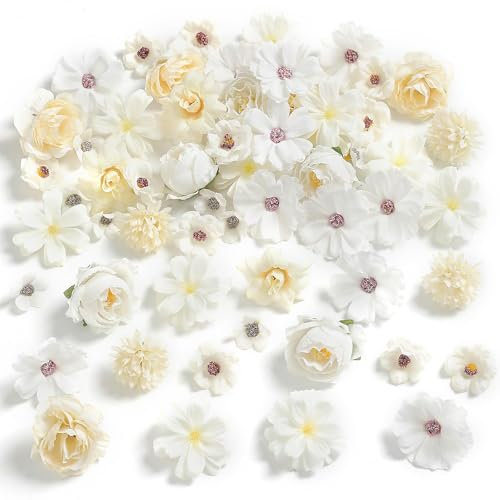 lomdung 20 Stücke Lebensecht Kunstblumen Köpfe, Mini Künstliche Blumen Gänseblümchen Blütenköpfe, Kunstblumen zum Basteln für DIY Basteln Scrapbooking Hochzeit Home Party Handwerk Deko, Weiß