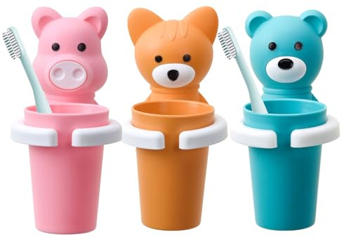 Generisch Cartoon-Zahnbürstenhalter, （3pcs） Kinder-Zahnbürstenbecher, Saugnapf-Aufbewahrungsregal, Fester Zahnbürstenhalter, zahnbürstenhalter Kinder、zahnputzbecher Kinder zahnbürstenhalter saugnapf