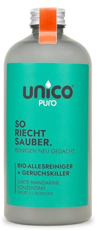 unicopuro® Allesreiniger Konzentrat 500 ml Zarte Mandarine–ergiebiger Universalreiniger & Geruchskiller mit Mikroben–ergibt 5 Liter Reiniger–biologisch abbaubar, kennzeichnungsfrei, 8 Signature Düfte