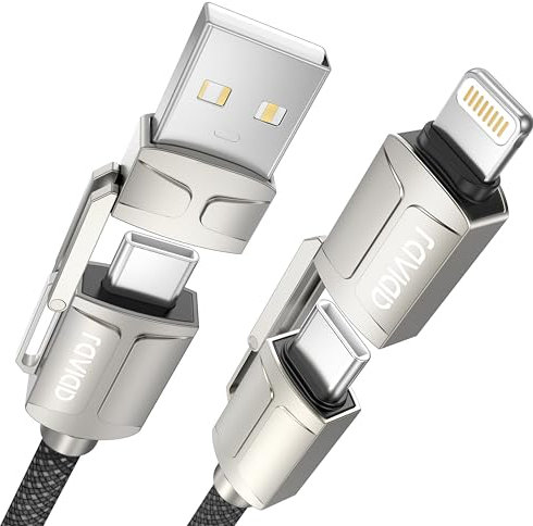 RAVIAD Multi Cable de Carga 2M 4 en 1 Multi USB Cargador Cable 60W PD Nylon Cable USB con USB C/USB A a Lightning, USB C/USBA a Tipo C de Cargador Carga Rápida para Samsung Galaxy,Huawei,Honor,iPhone