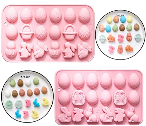 PTaizjjz Oster-Schokoladenformen aus Silikon, 2 Stück, Osterhasen-Eierkorb-Formen für Schokolade, Kekse, Gummibärchen, Süßigkeiten