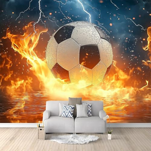 Photo Wallpaper Non-Woven 158 x 110/400 x 280 cm(WxH), Bedroom Living Room Children's Room TV Background Wall Orange Color Fantasy Sports Football Patterned Wall Mural