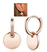 LOLIAS Ohrringe Silber 925 Hängend Creolen Rosegold 14K Gold for Damen | 14K Creolen Gold mit Rundem Coin Ohrringe Silber 925 Rosegold Hypoallergene Tropfen Ohrringe für Damen Mädchen