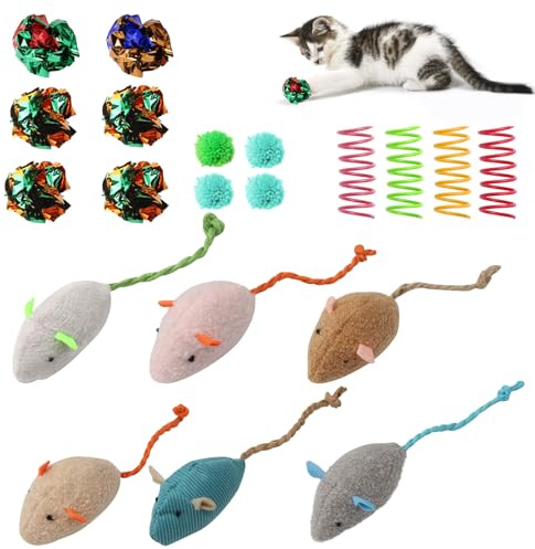 APOMOONS 14 stycken leksaker för katter & 6 stycken kattmynta leksaker, interaktiva kattleksaker för kattungar