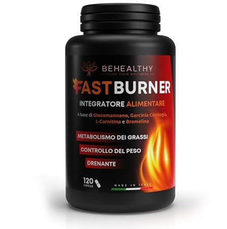 Integratore Brucia Grassi Potenti Veloci | 120 Pillole Dimagranti Efficaci per Controllo Fame e Peso con Glucomannano, Garcinia e Bromelina | Drenante Forte e Mental Booster con Carnitina e Guaranà