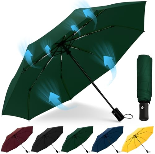 HEXSOLID 106/117CM Paraguas Plegable Antiviento Automático 8 Rib Paraguas A Prueba De Viento Paraguas Plegable Mujer Y Hombre Compacto De Viaje Interruptor Automático(Verde,92)