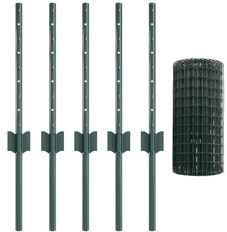 vidaXL Clôture avec poteaux Vert 0.4 x 10 m Acier, Clôture extérieure Durable pour Jardin et terrasse, barrière Personnalisable, Panneaux résistants aux intempéries