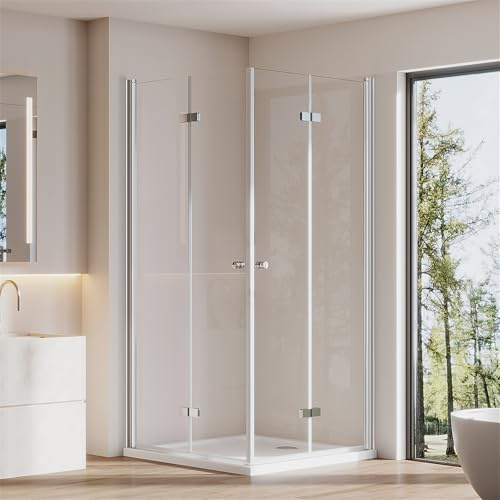 Cozynest Duschkabine Eckeinstieg 100x120x185cm Eckdusche mit Drehfalttür | Doppelte Faltbare Duschtür Dusche mit 6mm ESG Sicherheitsglas Hebe-Senk-Mechanismus Platzsparende