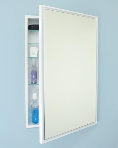 Parker Metro Medizinschrank mit Metallrahmen, rechteckig, versenkter Badezimmer-Medizinschrank, schwebender Spiegel, 45,7 x 71,1 cm Wandöffnung, pulverbeschichteter Stahl, verstellbare Glasablagen
