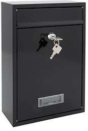 Burg Wachter Style Wall Mounted Steel Lockable Weather Resistant Post Box 31x21.5x7cm - Black
