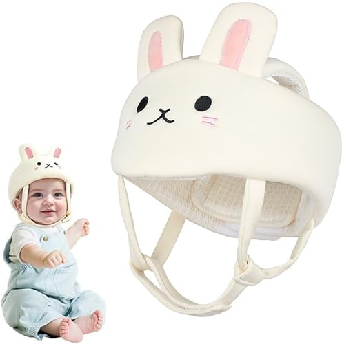 Gxdamxz Casque Bébé Antichoc Protection & Anti Chute Haute Protege Tête‌ 360° Réglable, Lapin Blanc