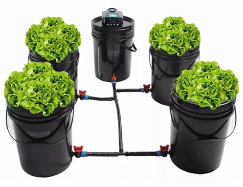 GROZY DWC Hydroponics Grow System Black Bucket Kit with Air Pump, 5 Buckets, 5 Gallon Each, 15x12x12 Inches, Indoor Growing