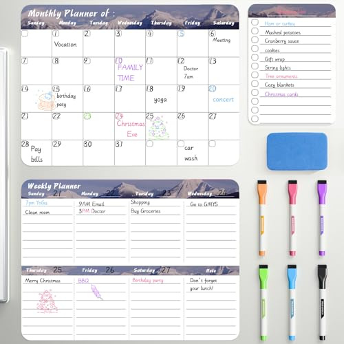 Marsrock Magnetischer Kühlschrank-Kalender 3er Set – Monats-, Wochen- & Tagesplaner Whiteboard | Einkaufs- & To-Do-Liste, Speiseplan & Terminplaner | 35,6 x 27,9 cm |Grau
