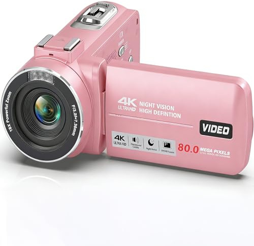 Camcorder Video Camera 4K Ultra HD 80MP Vlogging Camera for YouTube 18X Digital Zoom IR Night Vision 3.0 IPS Screen Video Recorder With Handheld Stabilizer, Microphone, 32G SD Card and Remote Control