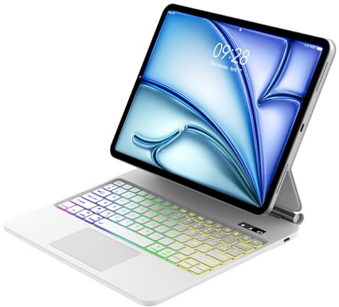 Magic Keyboard pour iPad Air 13 Pouces (M3 2025, M2 2024) et iPad Pro 12.9 Pouces (6e/5e/4e/3e Gén), Support Flottant et Pavé Tactile Multi-touch, AZERTY Français Clavier avec Rétroéclairées, Blanc