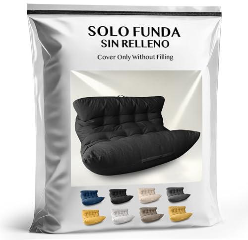 Aiire Housse Fauteuil Pouf Salon - Pouffe Géant XXL pour 2 Personnes sans Remplissage, Idéal pour Lecture, Gaming ou Détente - Bean Bag Lit Enfant et Canapé Adulte pour Chambre Noir