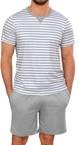 Leversic Pyjama Homme Été Ensembles de Pyjama Homme Coton Vêtements de Détente Deux Pièces Confortable Doux 470-Gris M