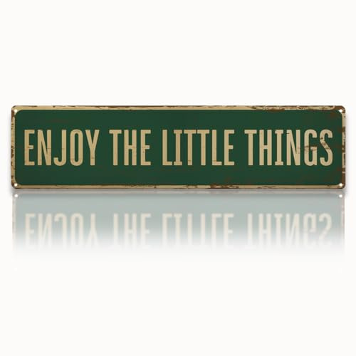 Garden Metal Tin Sign, Vintage Farmhouse Decor, Enjoy the Little Things Inspirational Sign, Garden Wall Art for Yard Fence Door Porch, Rustic Indoor Outdoor Gardening Decoration, 15.7 x 3.9 Inches