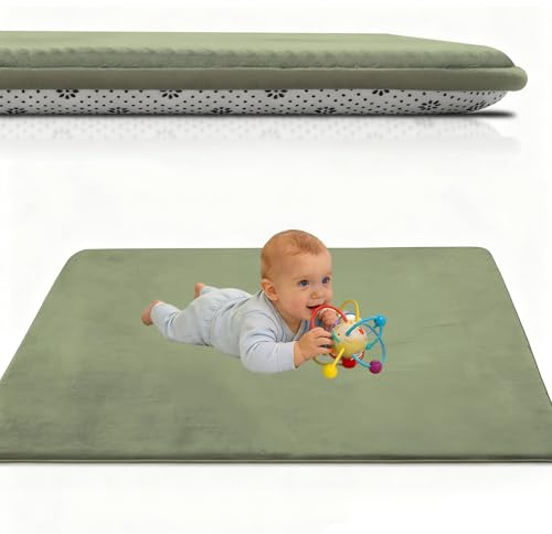 Krabbelmatte Baby 80 x 150 cm Grasgrün 2.5cm Dicke Schaumstoff Spielmatte, Teppich Kinderzimmer, Teppich Kinder Spielmatte mit Rutschfester Unterseite, Teppich Baby für Kinder, Kinderteppich