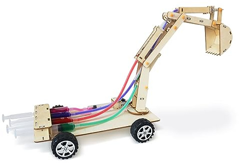 Generic Juguete Stem Modelo de Excavadora Hidráulica de Madera para Niños, Juguete de Experimento Científico Educativo para Estudiantes, Kit Completo de Bricolaje para Aulas Escolares, Bibliotecas