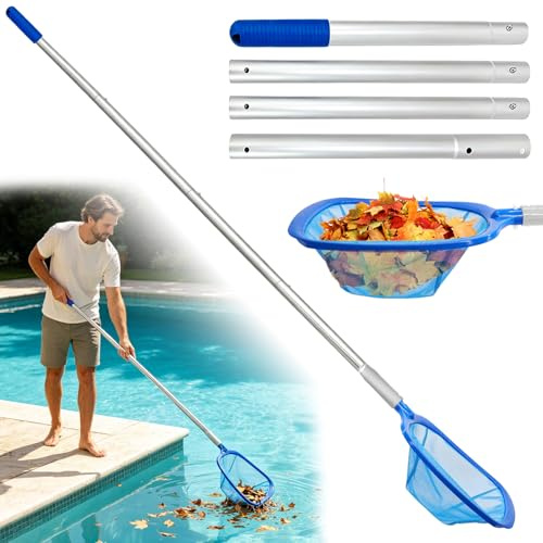 Forhandy 185cm Pool Kescher mit Teleskopstange | Pool Kescher 12cm Tief Teichkescher Feinmaschig für Schwimmbad,Teich, Algen, Blätter