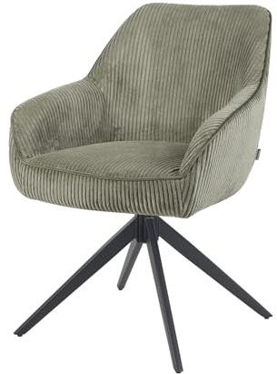 B&D home Esszimmerstuhl ARVIT – Drehbarer Armlehnstuhl mit Taschenfederkern & 360° Funktion – Polsterstuhl in Cord Grün – Moderner Küchenstuhl mit Soft-Cord & Metallgestell Schwarz