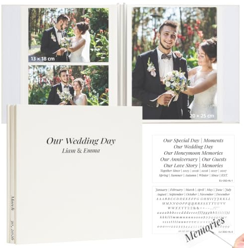 Vienrose Selbstklebendes Fotoalbum, Leinen Photoalbum mit Kristallstickern, Fotoalbum zum Einkleben mit 20 Blatt / 40 Seiten, Hochzeitsalbum für Liebe, Verlobung und Hochzeit, Beige